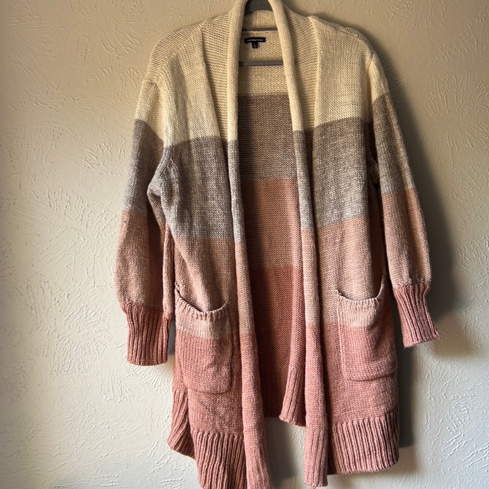 Who What Wear mauve cream striped cardigan